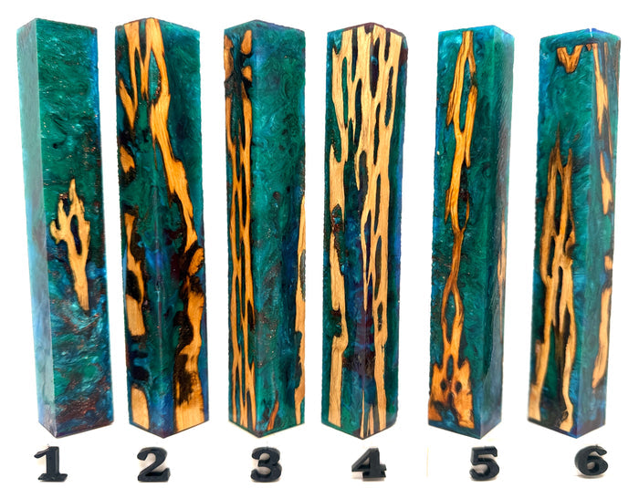 PBBrick-069: Green Blue Copper Cholla Cactus Hybrid Pen Blank Diamond Painting Alumilite Resin Casting