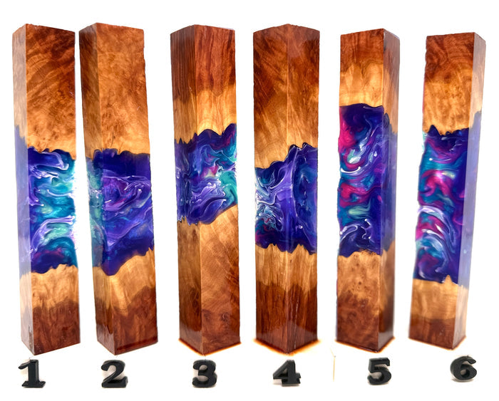 PBBrick-072: Purple Green Pink White Malle Burl Hybrid Pen Blank Diamond Painting Alumilite Resin Casting