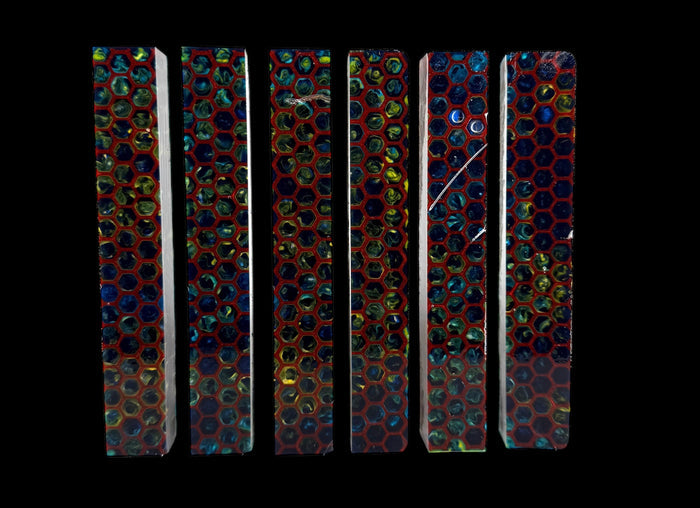 PBBrick-081: Pen Blanks - Blue Yellow with Red 3D Printed Honeycomb Alumilite Resin Casting Diamond Painting Pen