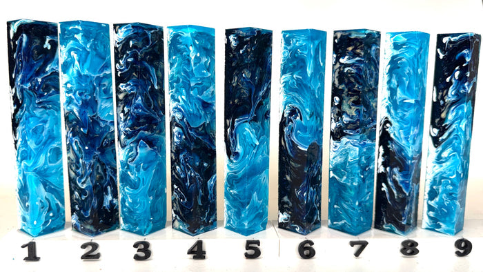 PBBrick-082:  Deep Ocean Currents Blue White Pen Blank Diamond Painting Alumilite Resin Casting