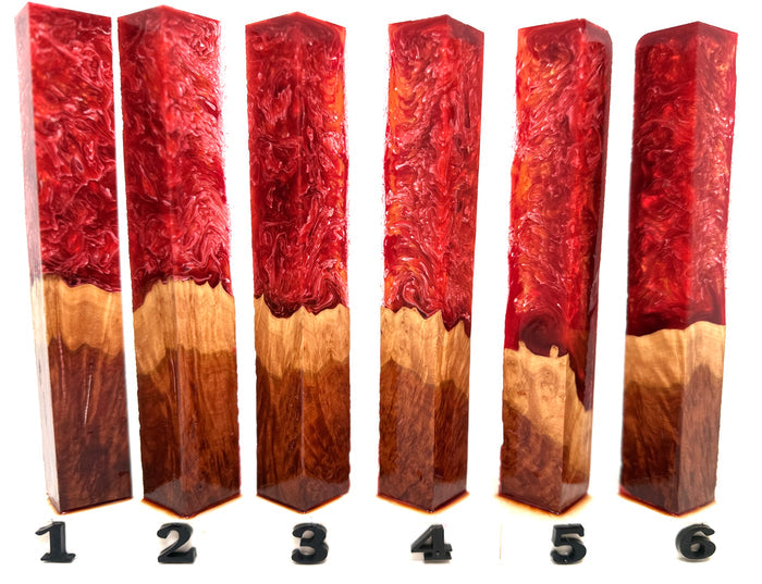 PBBrick-089: Red Orange White Malle Burl Hybrid Pen Blank Diamond Painting Alumilite Resin Casting