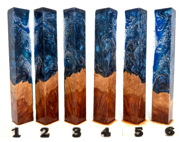 PBBrick-090: Blue White Malle Burl Hybrid Pen Blank Diamond Painting Alumilite Resin Casting