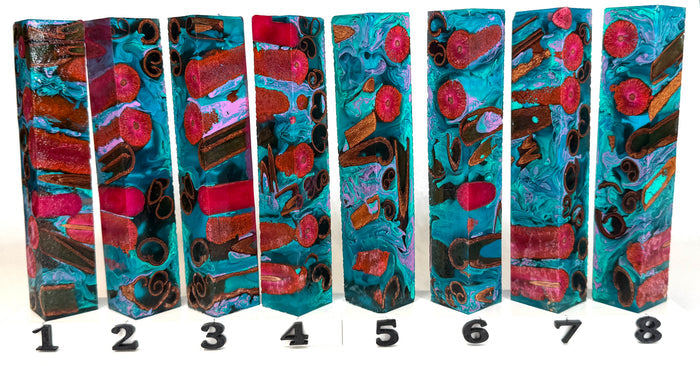 PBBrick-095: Blue Spiced Marsh Chubby  Purple Pink Cattail Cinnamon Stick Hybrid Pen Blank Diamond Painting Alumilite Resin Casting