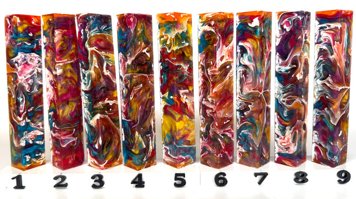 PBBrick-100: Molten Kaleidoscope Yellow Blue Purple Pink White Pen Blank Diamond Painting Alumilite Resin Casting
