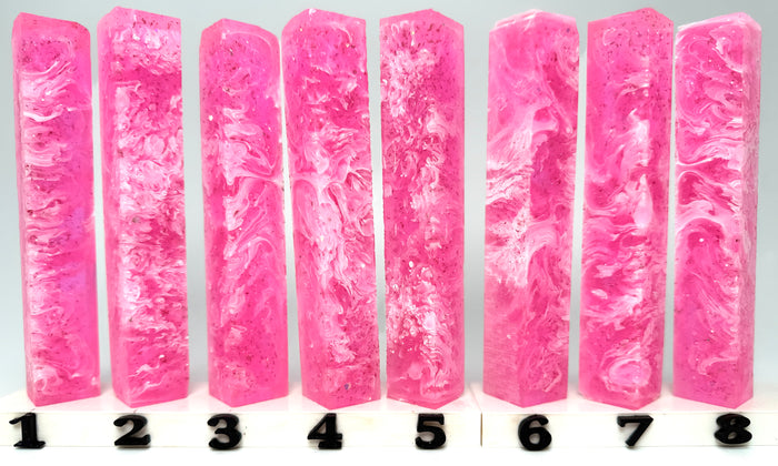 PBBrick-102: Pink White Swirls Pink Glitter Pen Blank Diamond Painting Alumilite Resin Casting