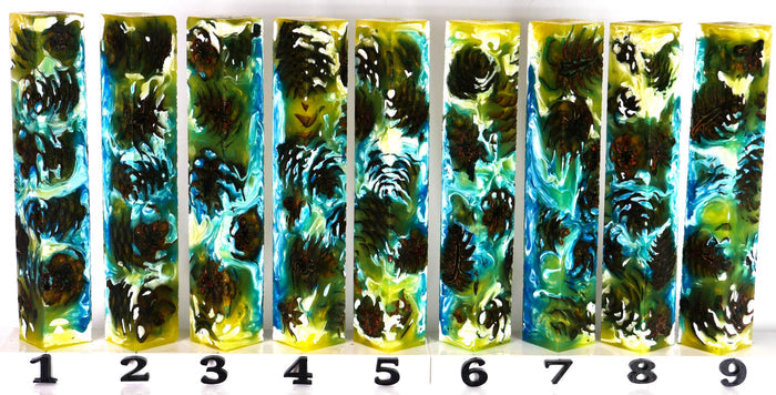 PBBrick-112: Glacier Forest Swirl Pinecone Yellow Blue White Mini Pine Cones Hybrid Pen Blank Diamond Painting Alumilite Resin Casting