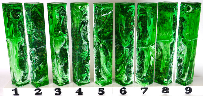 PBBrick-116: Enchanted Jade Green White with Green Glitter Pen Blank Diamond Painting Alumilite Resin Casting