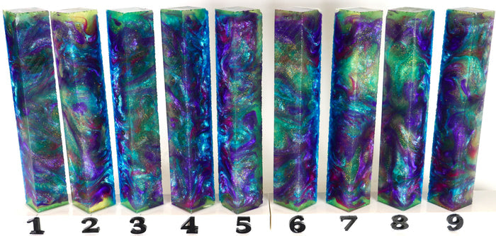 PBBrick-118: Celestial Dreamscape Purple Blue Green with Yellow Glitter Pen Blank Diamond Painting Alumilite Resin Casting