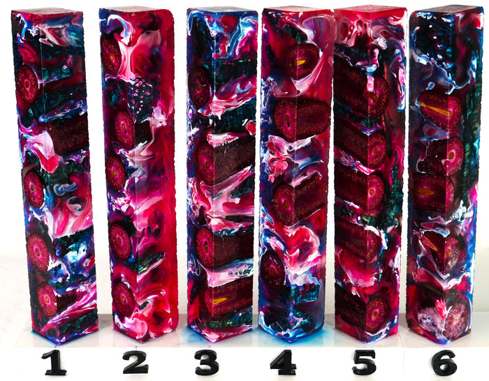 PBBrick-128: Cattail Vineyard Pink Blue White Redwine Dyed Cattail Blue Green Prickly Pear Cactus Pen Blank Diamond Painting Alumilite Resin Casting