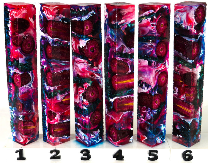 PBBrick-129: Cattail Vineyard 2.0 Pink Blue White Redwine Dyed Cattail Blue Green Prickly Pear Cactus Pen Blank Diamond Painting Alumilite Resin Casting