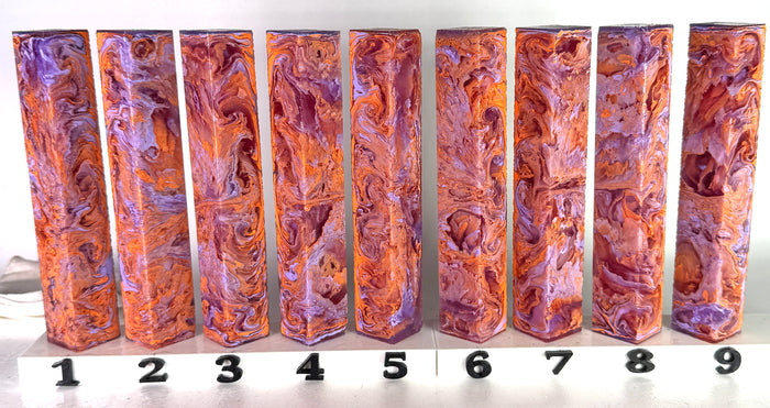 PBBrick-140: Molten Lilac Purple Orange Swirls Pen Blank Diamond Painting Alumilite Resin Casting