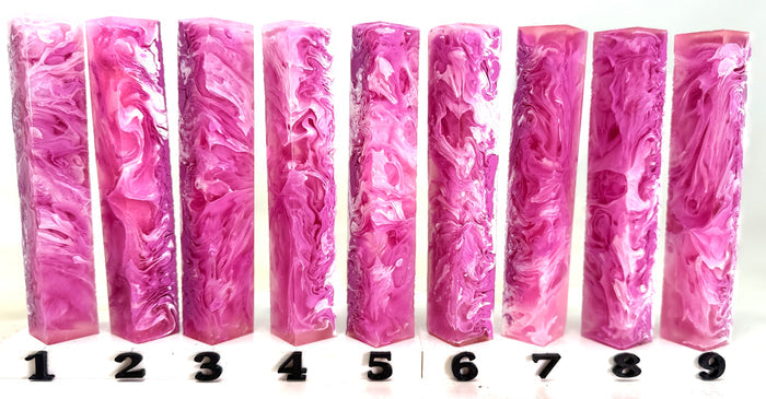 PBBrick-146: Strawberry Silk Magenta Pink White Swirls Pen Blank Diamond Painting Alumilite Resin Casting