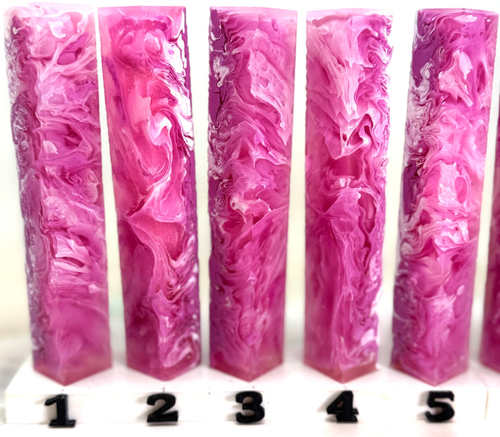 PBBrick-146: Strawberry Silk Magenta Pink White Swirls Pen Blank Diamond Painting Alumilite Resin Casting