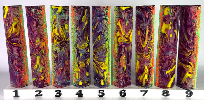 PBBrick-165: Radiant Surge Purple Yellow Orange Green Swirls Pen Blank Diamond Painting Alumilite Resin Casting