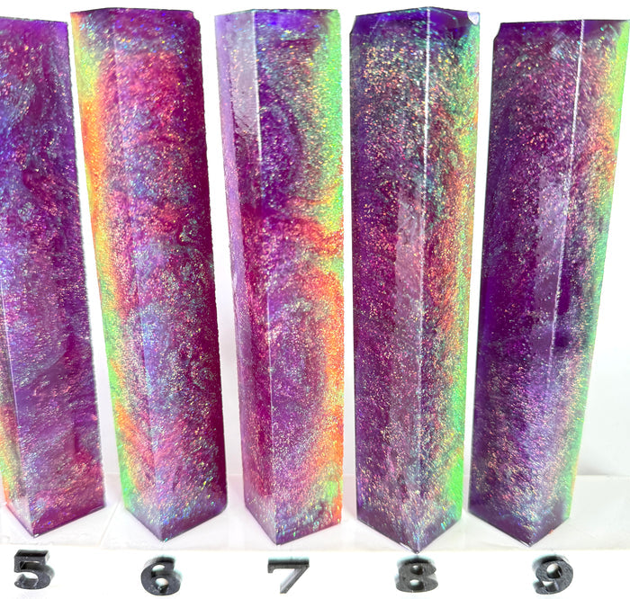 PBBrick-182: Galaxy Morph Purple with Green Orange Glitter Pen Blank Diamond Painting Alumilite Resin Casting