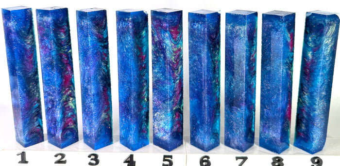 PBBrick-184: Starlit Abyss Blue Purple Pink Green with White Glitter Pen Blank Diamond Painting Alumilite Resin Casting