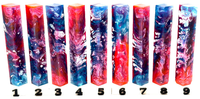 PBBrick-187: Ocean Flame Blue Red White Purple Pen Blank Diamond Painting Alumilite Resin Casting