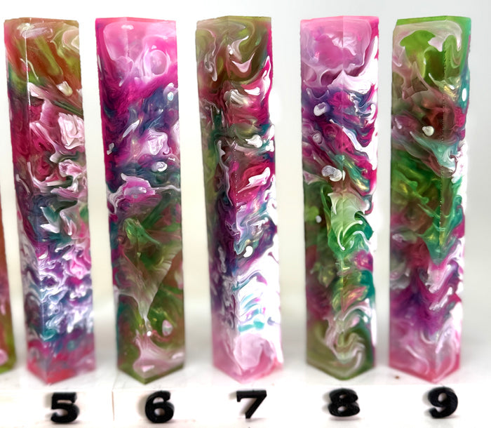 PBBrick-194: Wildflower Waltz Blue Green Pink Purple Yellow White Pen Blank Diamond Painting Alumilite Resin Casting