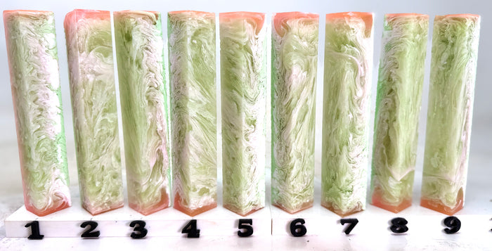PBBrick-197: Morning Meadow Green White Pink Swirls Pen Blank Diamond Painting Alumilite Resin Casting