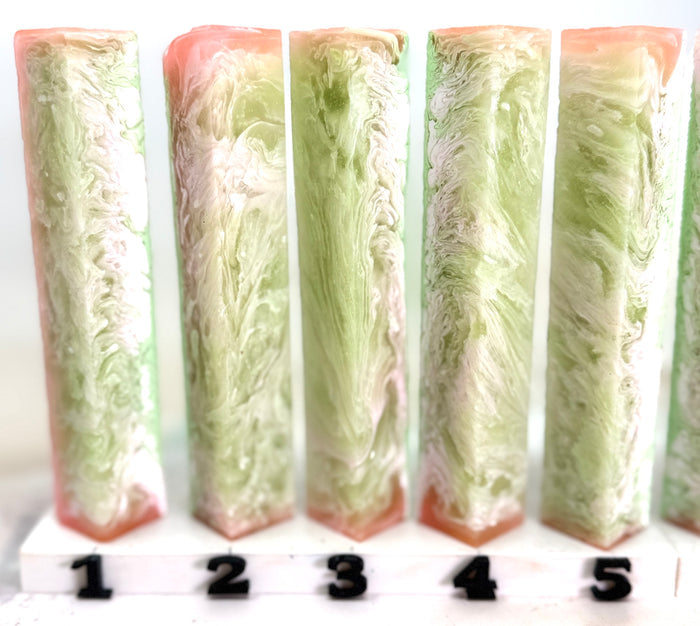 PBBrick-197: Morning Meadow Green White Pink Swirls Pen Blank Diamond Painting Alumilite Resin Casting