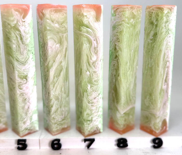 PBBrick-197: Morning Meadow Green White Pink Swirls Pen Blank Diamond Painting Alumilite Resin Casting