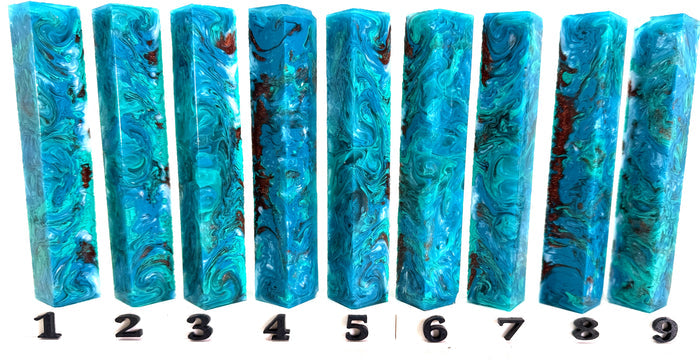 PBBrick-199: Mermaid's Treasure Blue Teal White Copper Swirls Pen Blank Diamond Painting Alumilite Resin Casting