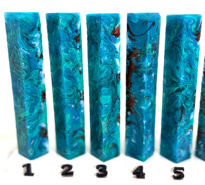 PBBrick-199: Mermaid's Treasure Blue Teal White Copper Swirls Pen Blank Diamond Painting Alumilite Resin Casting