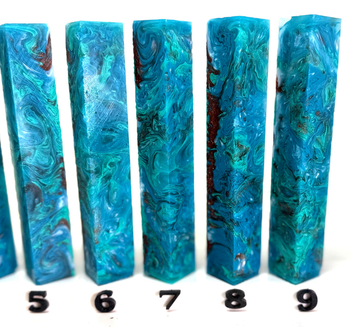PBBrick-199: Mermaid's Treasure Blue Teal White Copper Swirls Pen Blank Diamond Painting Alumilite Resin Casting