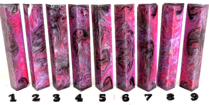 PBBrick-201: Shadow Blossom Black Lavender Pink White Swirls Pen Blank Diamond Painting Alumilite Resin Casting