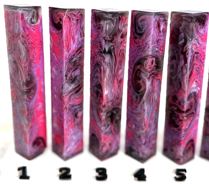 PBBrick-201: Shadow Blossom Black Lavender Pink White Swirls Pen Blank Diamond Painting Alumilite Resin Casting