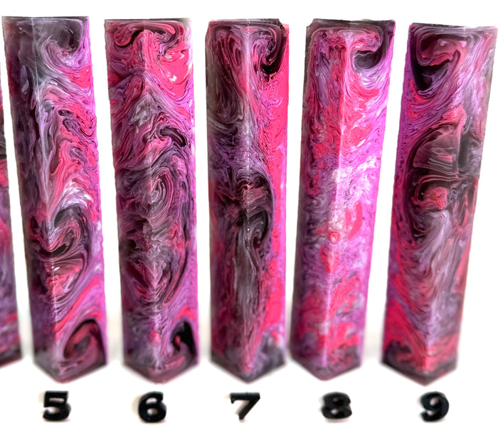 PBBrick-201: Shadow Blossom Black Lavender Pink White Swirls Pen Blank Diamond Painting Alumilite Resin Casting