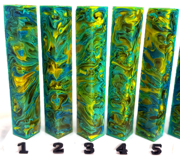 PBBrick-202: Parrot's Paradise Blue Teal Green Yellow Swirls Pen Blank Diamond Painting Alumilite Resin Casting