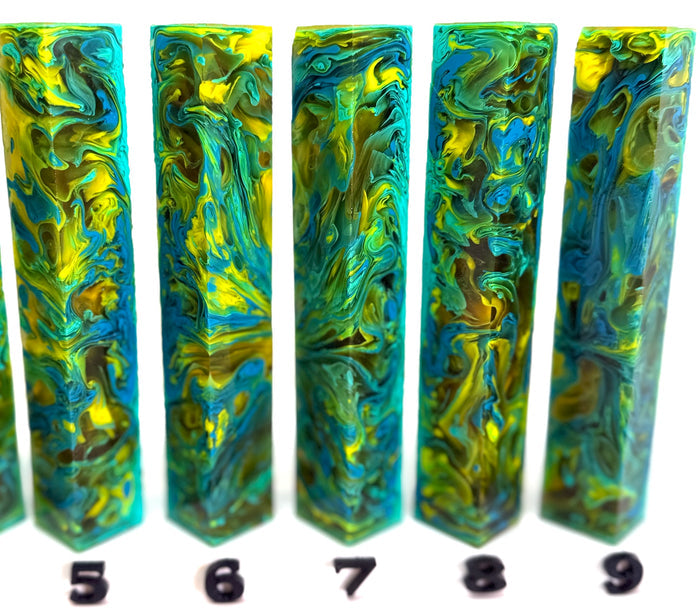 PBBrick-202: Parrot's Paradise Blue Teal Green Yellow Swirls Pen Blank Diamond Painting Alumilite Resin Casting