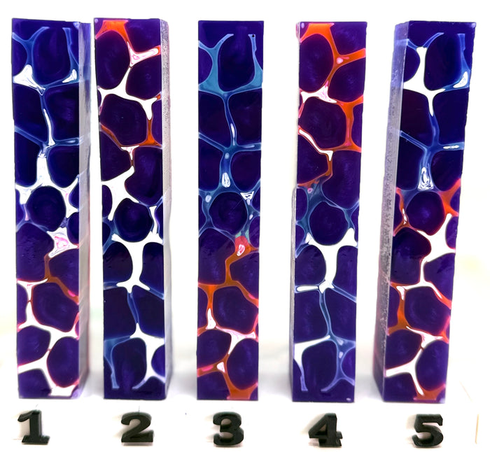 PBBrick-208: Electric Tidepool Purple Blue Cast over Blue Red White Resin Cast Giraffe Pattern Pen Blank Diamond Painting Alumilite Resin Casting