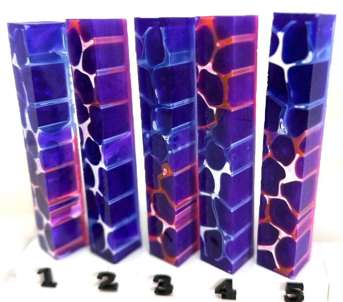 PBBrick-208: Electric Tidepool Purple Blue Cast over Blue Red White Resin Cast Giraffe Pattern Pen Blank Diamond Painting Alumilite Resin Casting