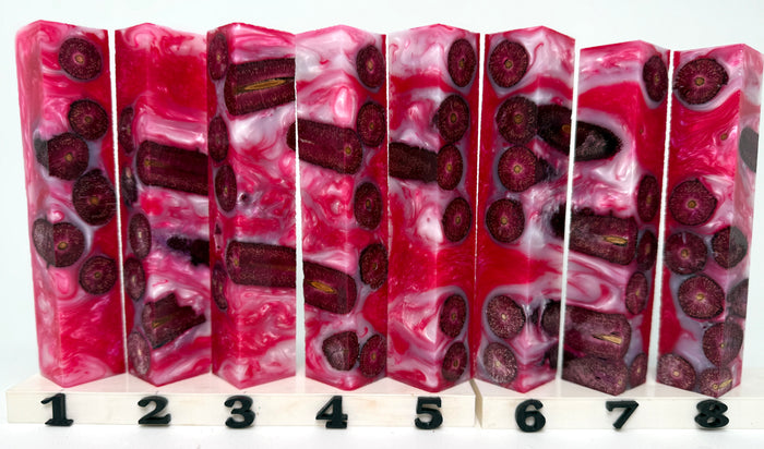 PBBrick-222: Redwine Dye Stabilized Cattails with Dark Pink and White Frost Pen Blank Diamond Painting Hybrid Alumilite Resin Casting