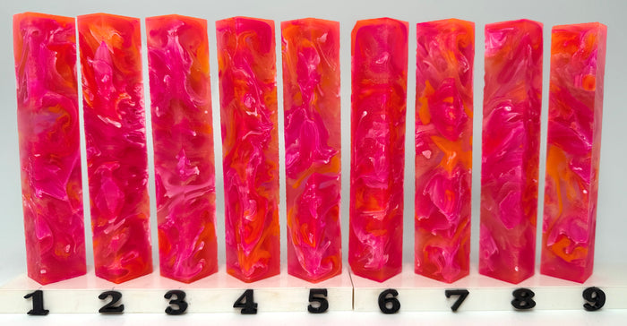PBBrick-223: Pink Orange with White Swirls Pen Blank Diamond Painting Alumilite Resin Casting