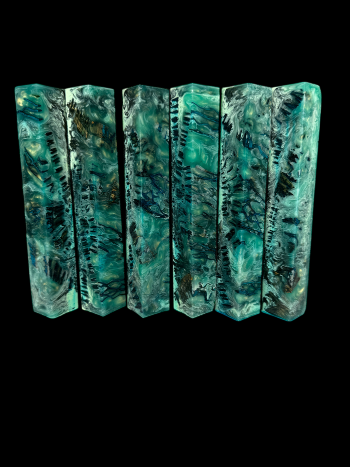 PBBrick-226:  Green with Blue Dyed Prickly Pear Hybrid Pen Blank Diamond Painting Alumilite Resin Casting