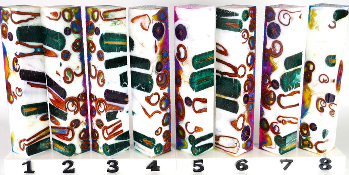 PBBrick-231: Carnival Confetti Chubby White Purple Blue Yellow Pink with Green Purple Dyed Cattail Cinnamon Sticks Pen Blank Diamond Painting Alumilite Resin Casting