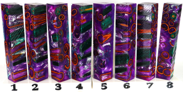 PBBrick-232: Mystic Plum Tide Chubby Purple Blue Silver with Green Purple Dyed Cattail Cinnamon Sticks Pen Blank Diamond Painting Alumilite Resin Casting