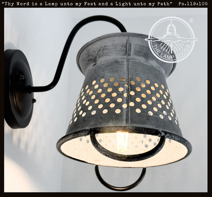 Petite Galvanized Rustic Colander Wall Sconce | The Lamp Goods