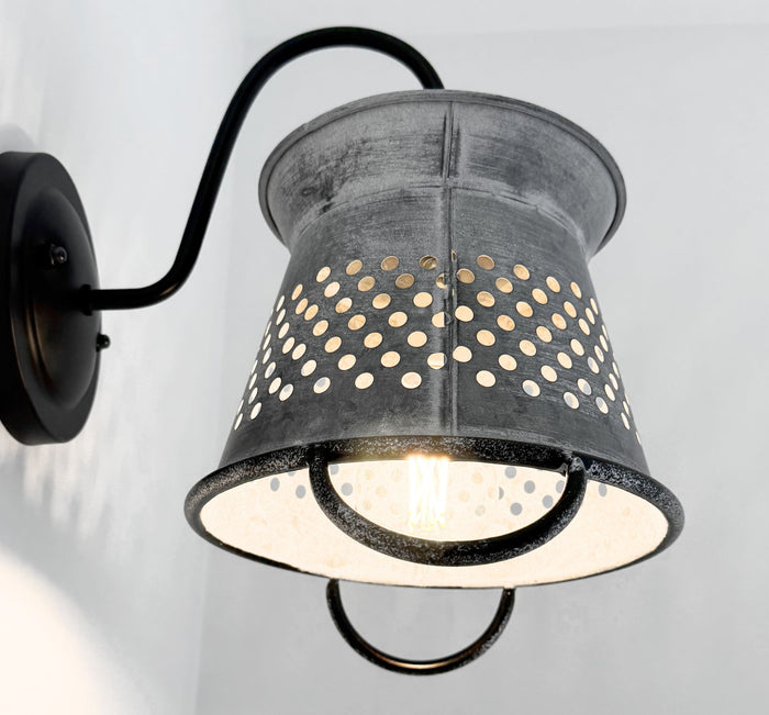 Petite Galvanized Rustic Colander Wall Sconce — handcrafted USA-made lighting