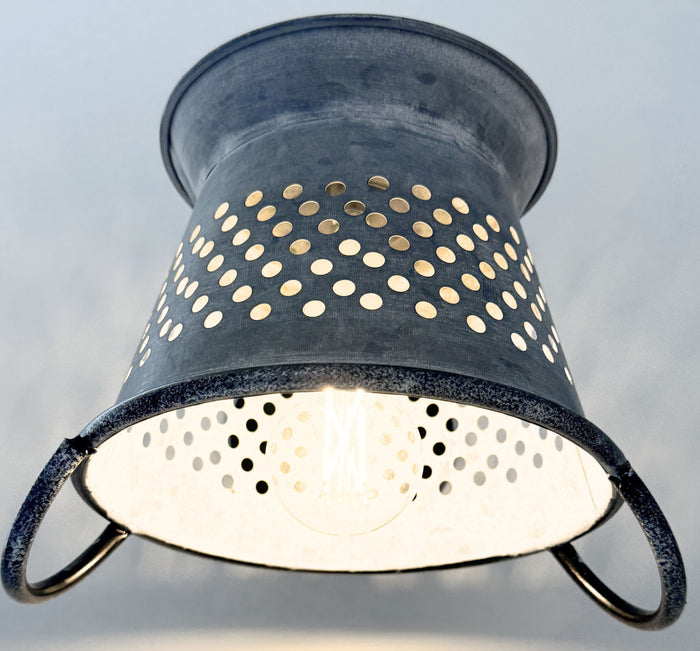 Rustic colander wall sconce, galvanized metal finish