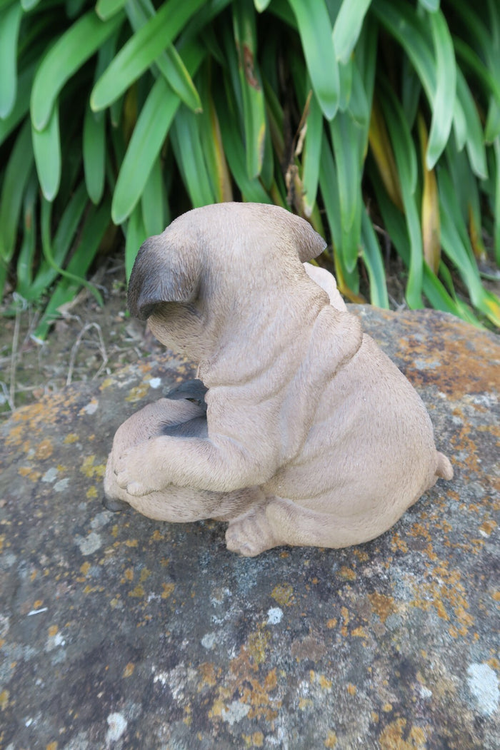 Pug Statue Puppies Playing Dog Doggy Memorial Ornament Home Decor Brown