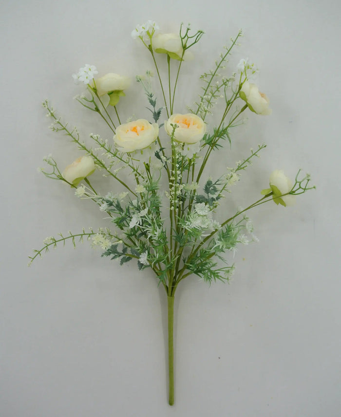 Golden Bell Ranunculus Mixed Bush Cream 21.5" - Artificial Flowering Plants Silk