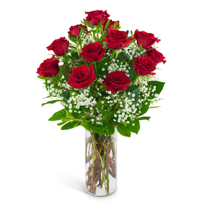 Red Roses with Babies Breath – PANDA FLOWERS CANADA INC, Calgary AB