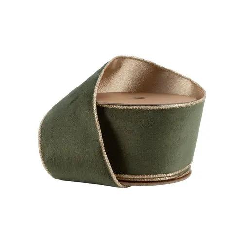 La Ribbons Reversible Classic Velvet Wired Ribbon Moss/Gold 2.5"Wx10yd - Velvet Ribbons Ribbon