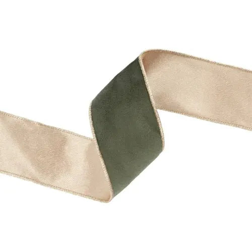 La Ribbons Reversible Classic Velvet Wired Ribbon Moss/Gold 2.5"Wx10yd - Velvet Ribbons Ribbon