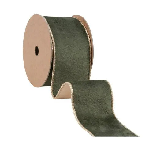 La Ribbons Reversible Classic Velvet Wired Ribbon Moss/Gold 2.5"Wx10yd - Velvet Ribbons Ribbon