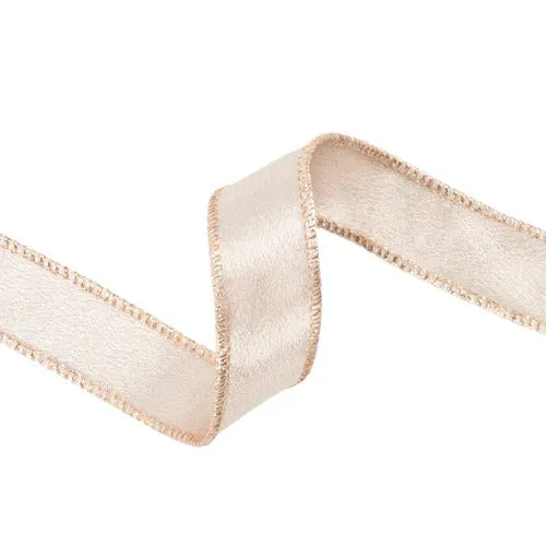 La Ribbons Shimmer Satin | Champagne with Champagne Backing Ribbon 1"Wx10yd - Satin Ribbons Ribbon